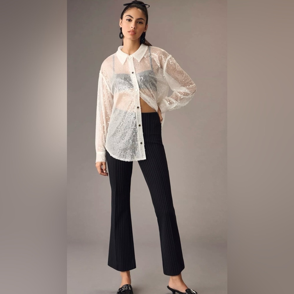 Maeve The Margot Kick-Flare Cropped Pants Striped Edition, Size M